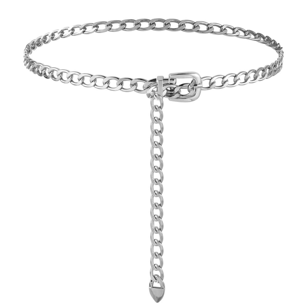 7259 Silver Chain Belt For Women Western Chunky Waist Belts Plus Size